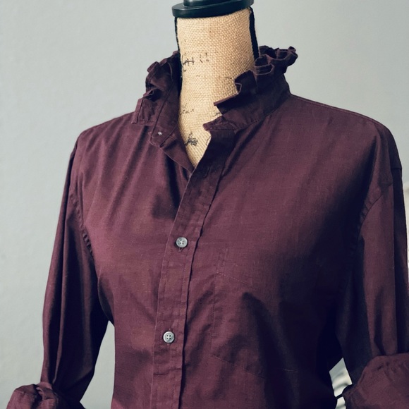 Redid, Redone and Reworked Mens to Ladies Maroon Ruffle Collar Long Sleeve Shirt - Picture 5 of 8